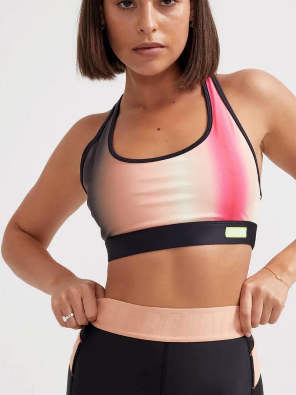 P.E Nation Pink and Black Sports Bra with Racerback Design
